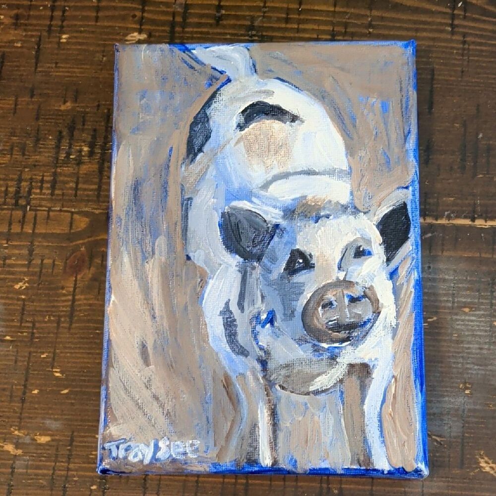 Original 5x7 Acrylic Painting Of A Pig, handpainted decor, small art